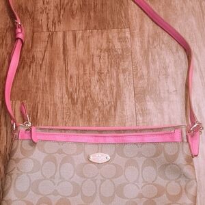 Coach Signature Canvas Crossbody with Pink Trim